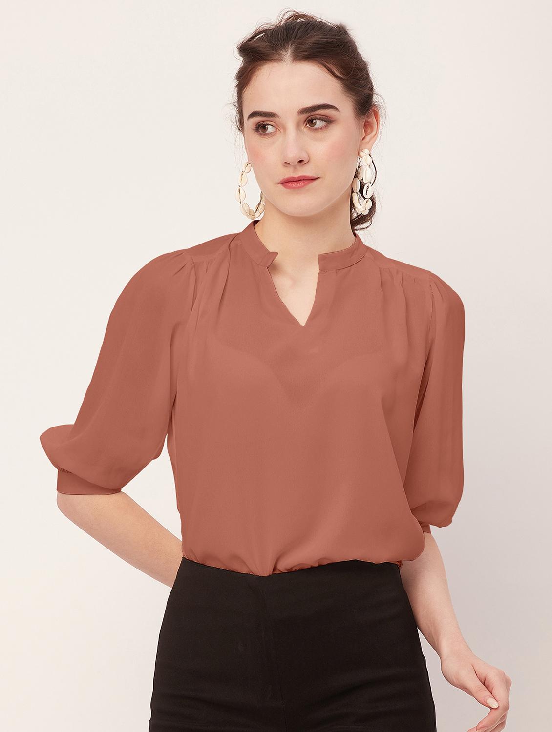 women brown poly moss regular top - 20508846 - Zoom Image - 0