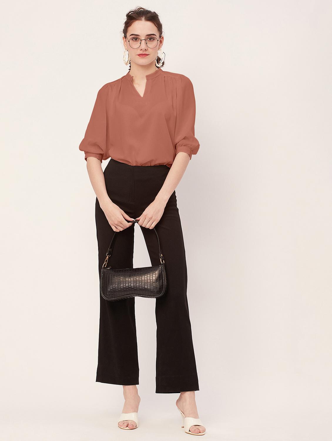 women brown poly moss regular top - 20508846 - Standard Image - 3
