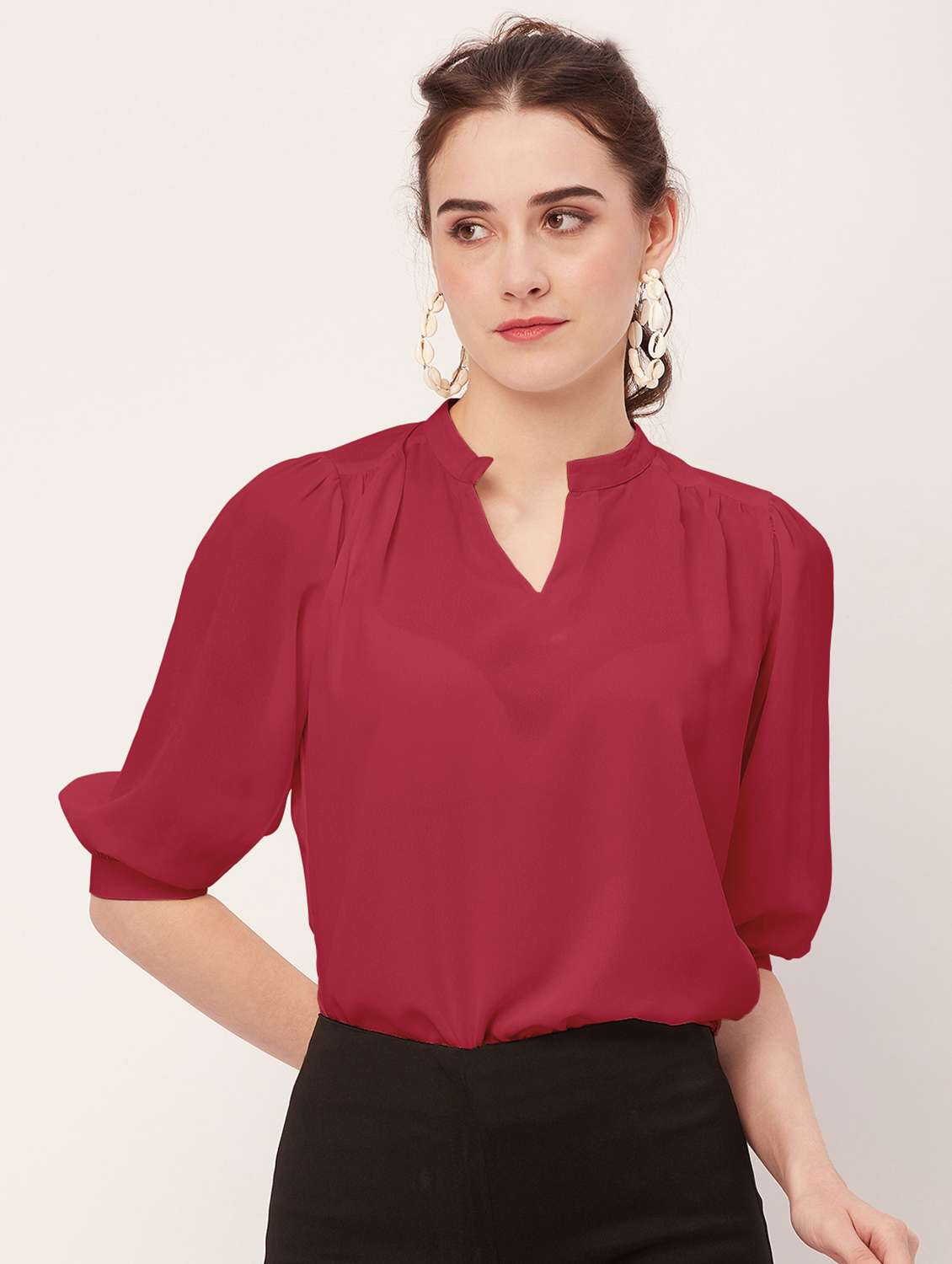 women magenta poly moss regular top