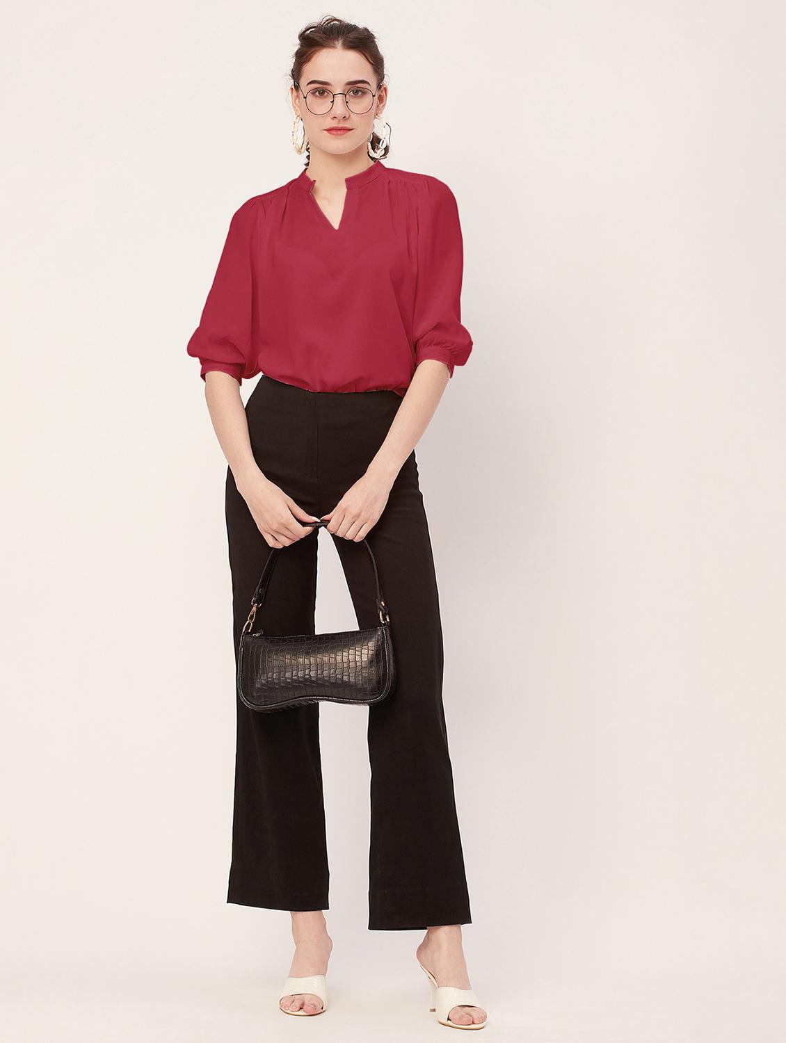 women magenta poly moss regular top - 20508849 - Standard Image - 3