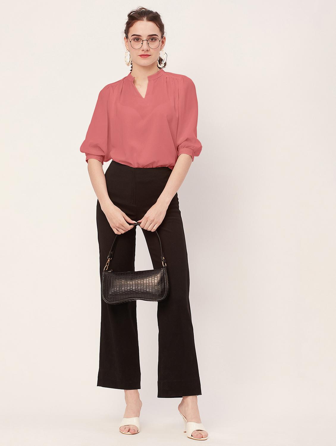 women peachy pink poly moss regular top - 20508850 - Standard Image - 3