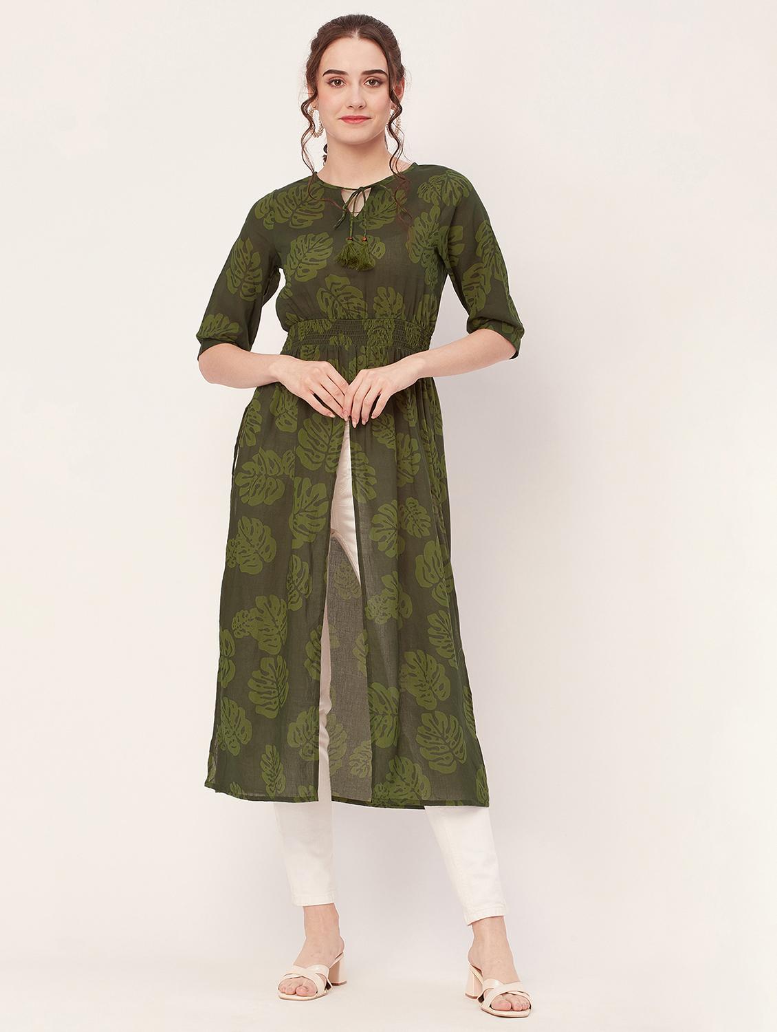 women printed front slit long tunic - 20508899 - Zoom Image - 0