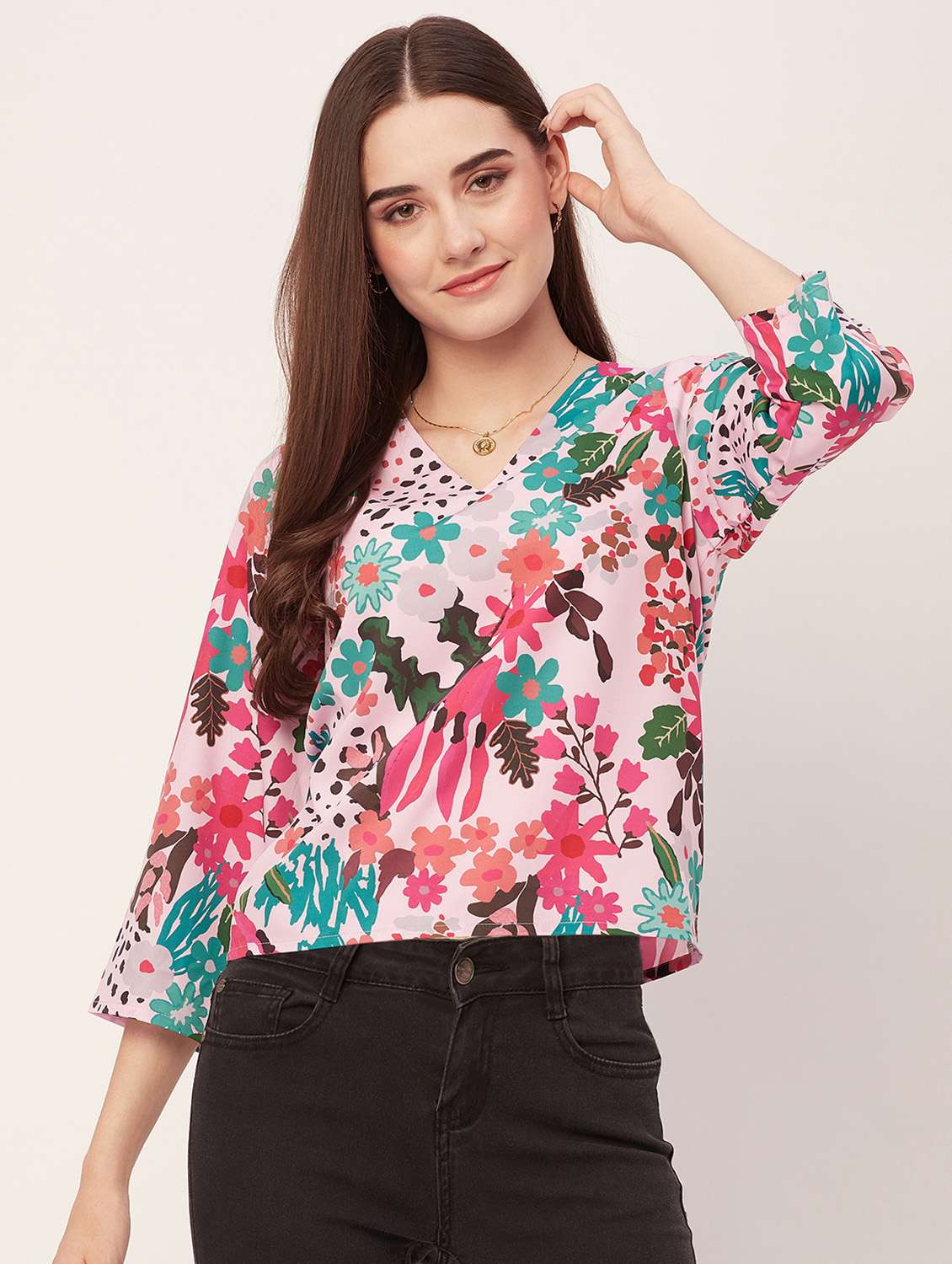 women tropical printed regular top