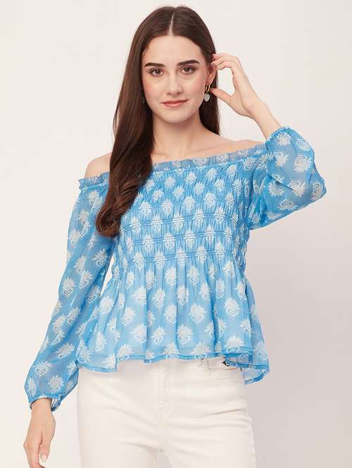 women ethnic motifs printed smocked regular top - 20508915 -  Standard Image - 0