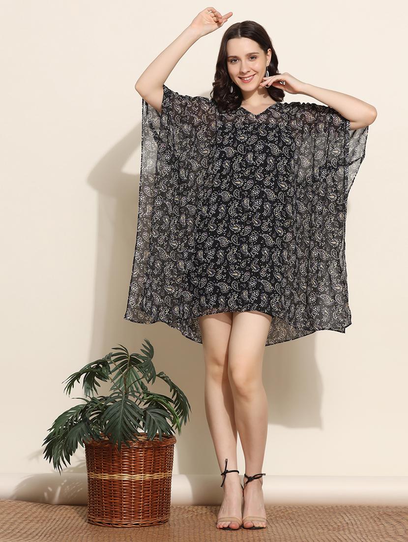women v-neck paisley printed kaftan dress - 20508922 -  Zoom Image - 0