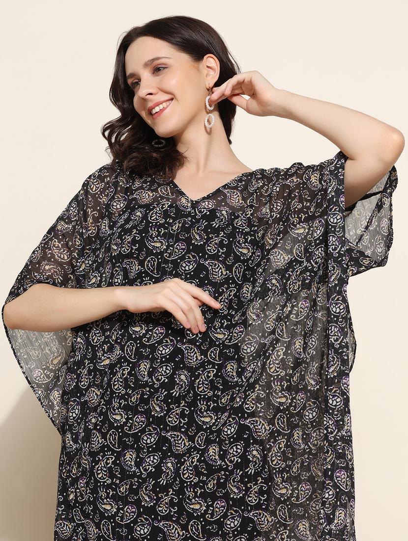 women v-neck paisley printed kaftan dress - 20508922 - Standard Image - 5