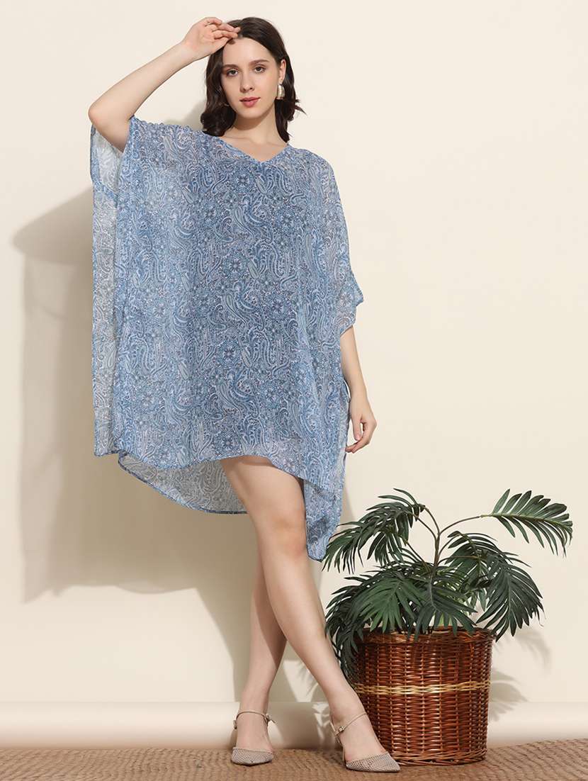 women v-neck paisley printed kaftan dress - 20508924 -  Zoom Image - 0