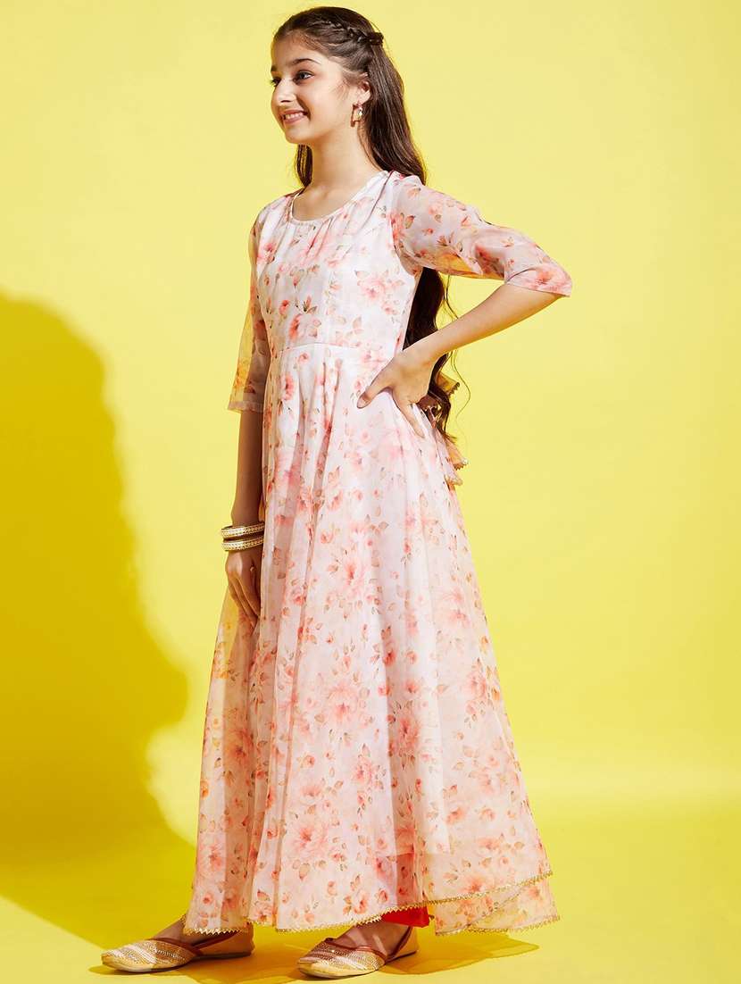 girls floral print georgette party gown - 20509166 -  Standard Image - 3