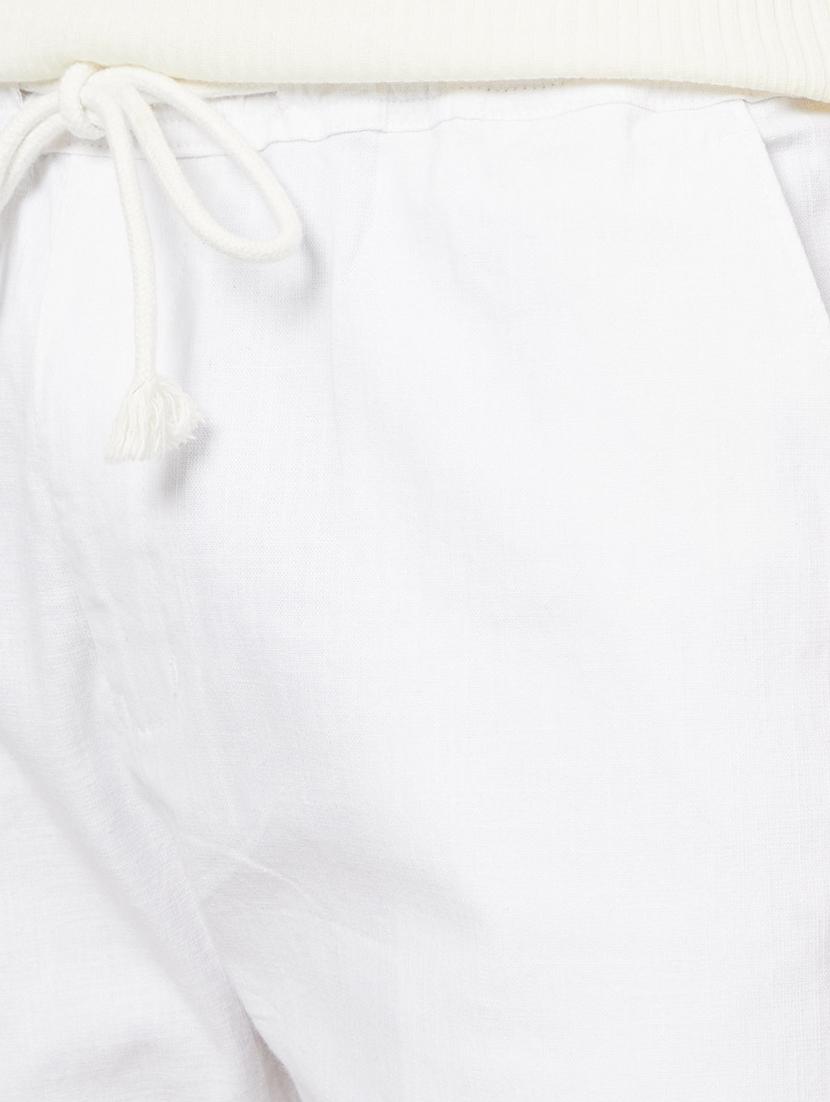 white cotton flat front casual trousers - 20509207 - Standard Image - 3
