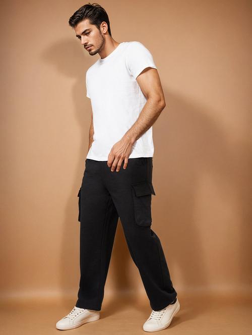 black cotton full length track pant - 20509312 - Standard Image - 0