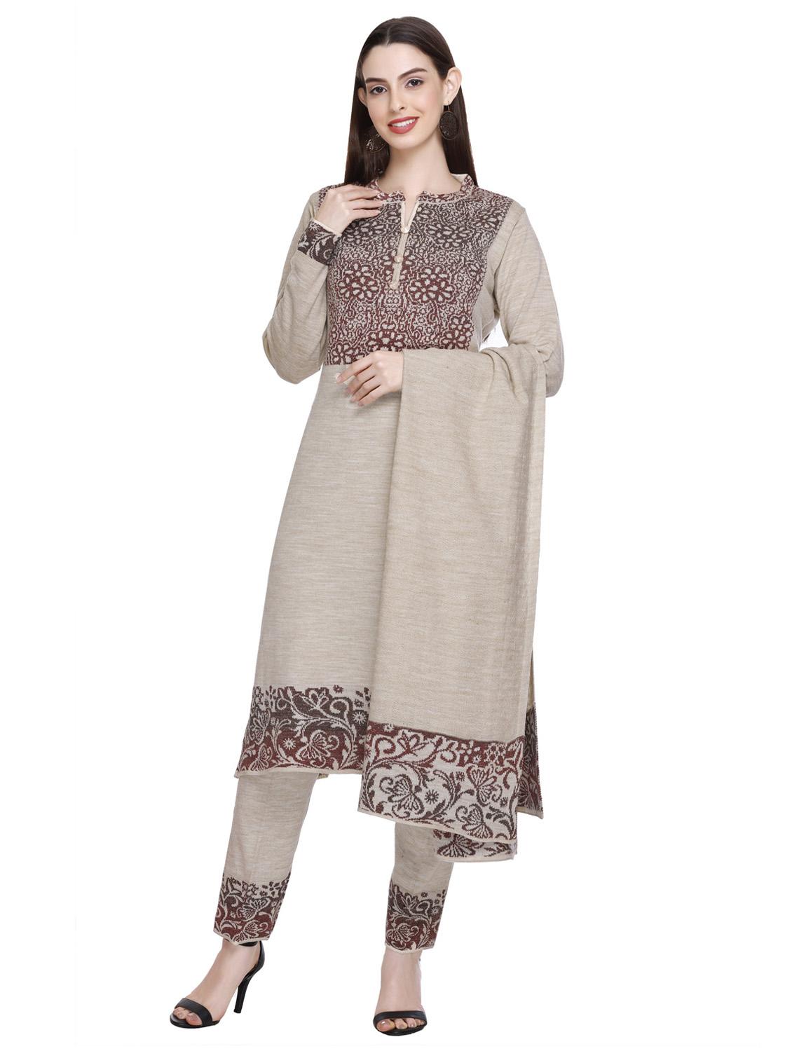 women self design wool suit set with dupatta - 20509515 - Standard Image - 3