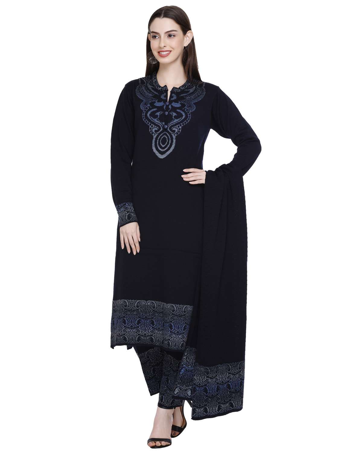 women self design wool suit set with dupatta - 20509516 - Zoom Image - 0