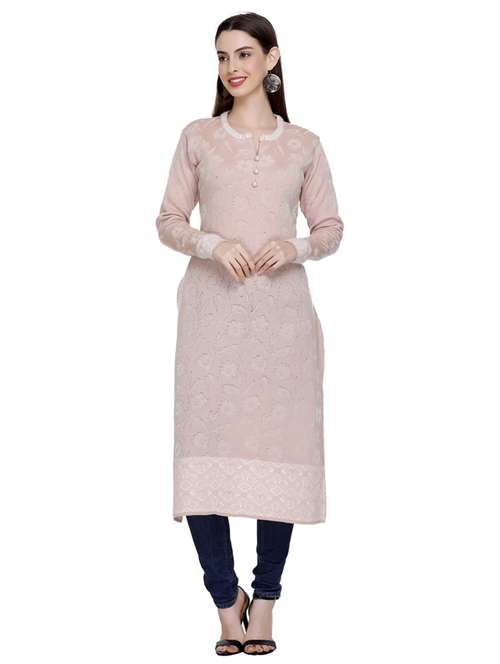 peach self design woolen kurta - 20509518 - Standard Image - 0
