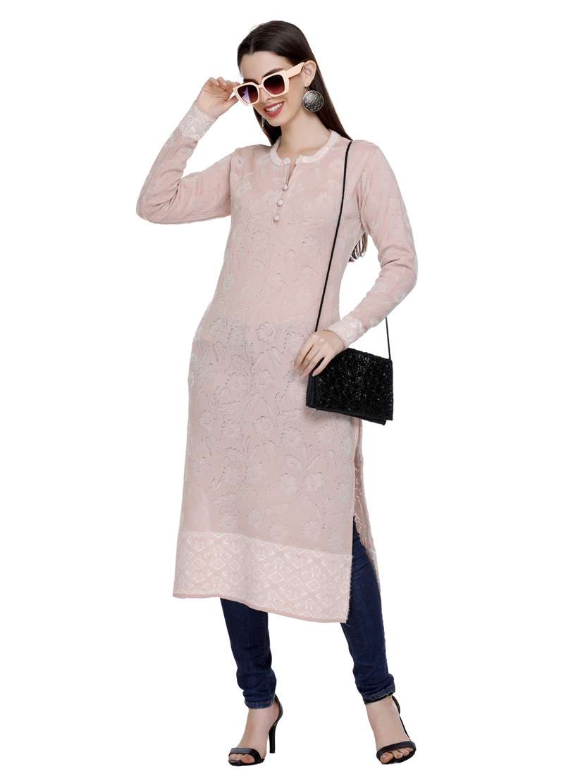 peach self design woolen kurta - 20509518 - Standard Image - 3