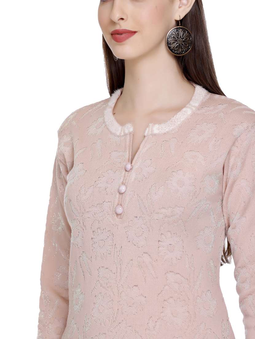 peach self design woolen kurta - 20509518 - Standard Image - 5