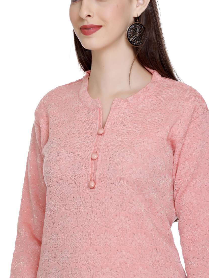 peach self design woolen kurta - 20509519 - Standard Image - 5