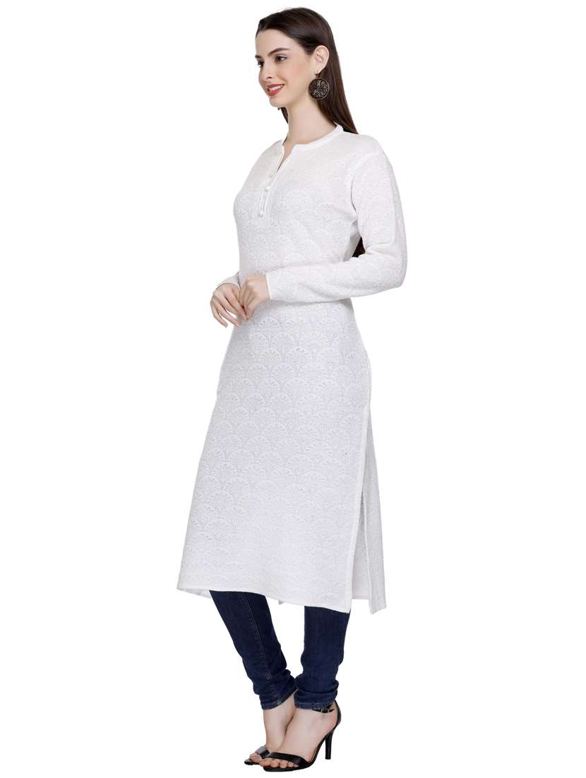 white self design woolen kurta - 20509520 - Standard Image - 3