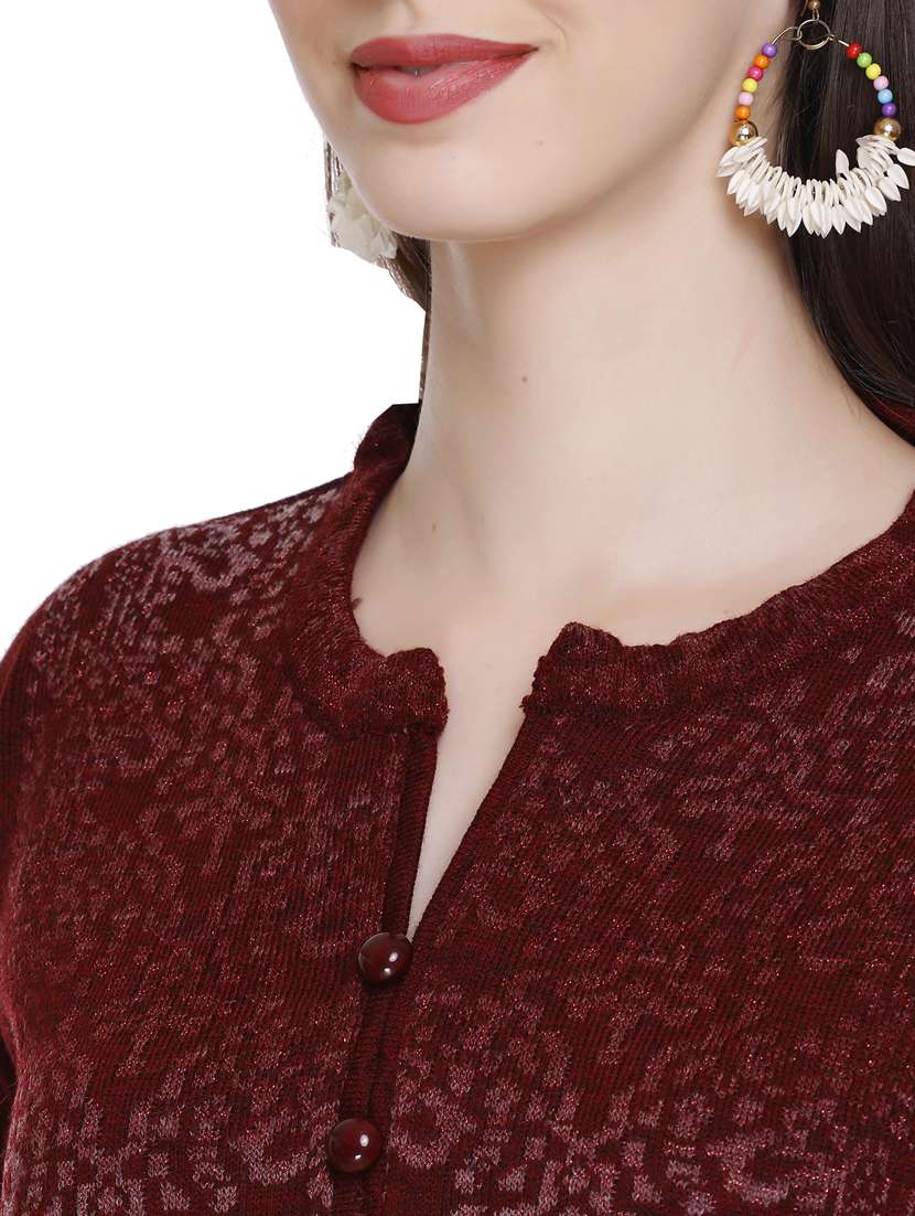 maroon self design woolen kurta - 20509522 - Standard Image - 5