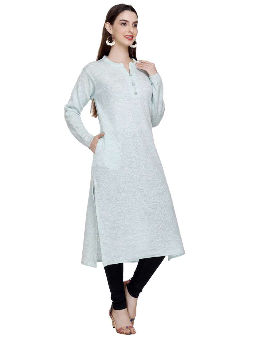 purist blue self design woolen kurta - 20509523 - Standard Image - 3