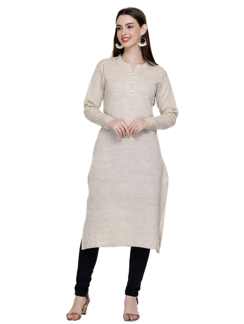 beige self design woolen kurta - 20509524 -  Zoom Image - 0