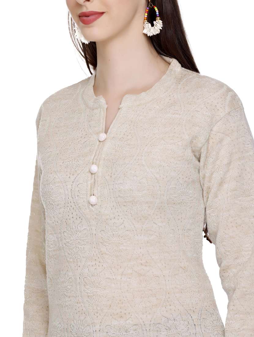 beige self design woolen kurta - 20509524 - Standard Image - 5