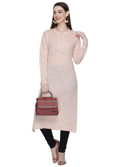 peach self design woolen kurta - 20509525 - Standard Image - 0