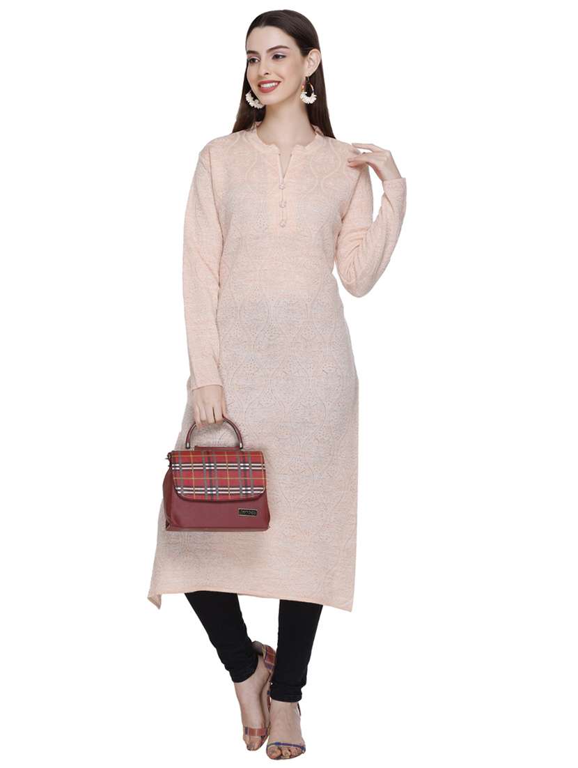 peach self design woolen kurta - 20509525 - Zoom Image - 0