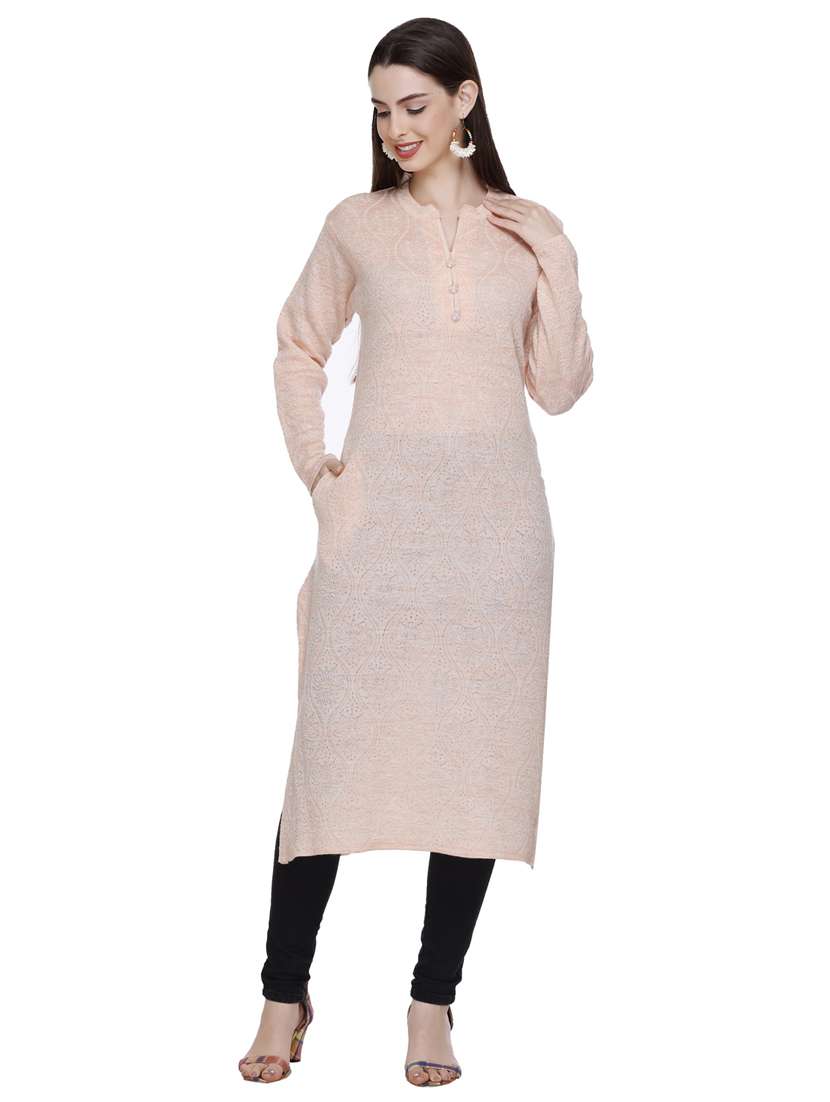 peach self design woolen kurta - 20509525 - Standard Image - 3