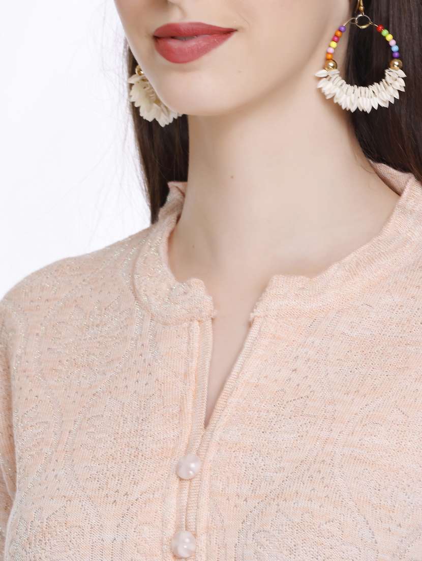 peach self design woolen kurta - 20509525 - Standard Image - 5