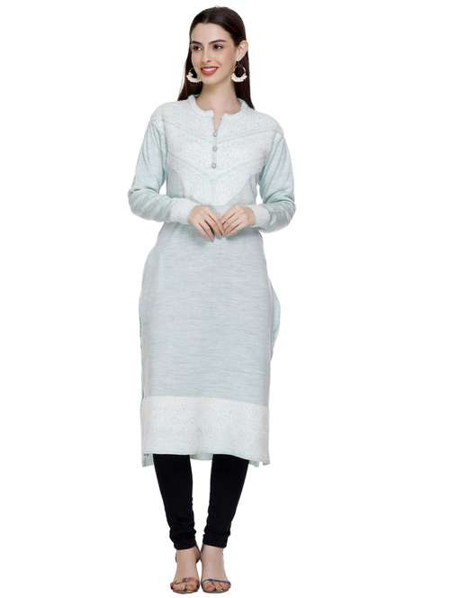 light blue self design woolen ethnic kurta - 20509526 - Standard Image - 0