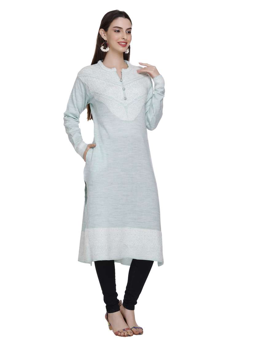 light blue self design woolen ethnic kurta - 20509526 - Standard Image - 3