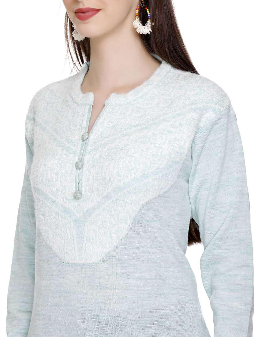 light blue self design woolen ethnic kurta - 20509526 - Standard Image - 5