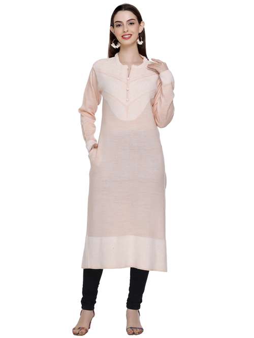 peach self design woolen kurta - 20509527 - Standard Image - 0