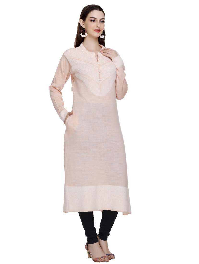 peach self design woolen kurta - 20509527 - Standard Image - 3