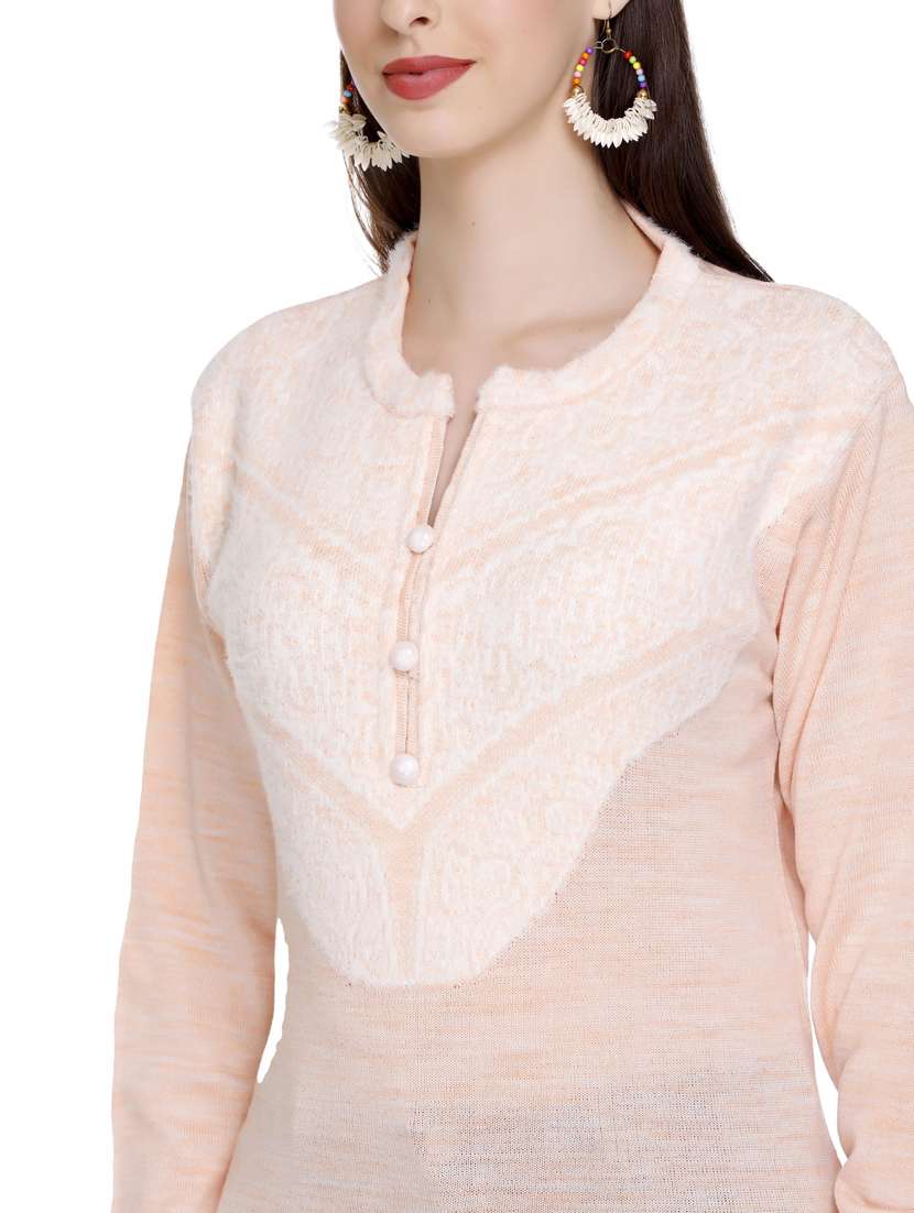 peach self design woolen kurta - 20509527 - Standard Image - 5