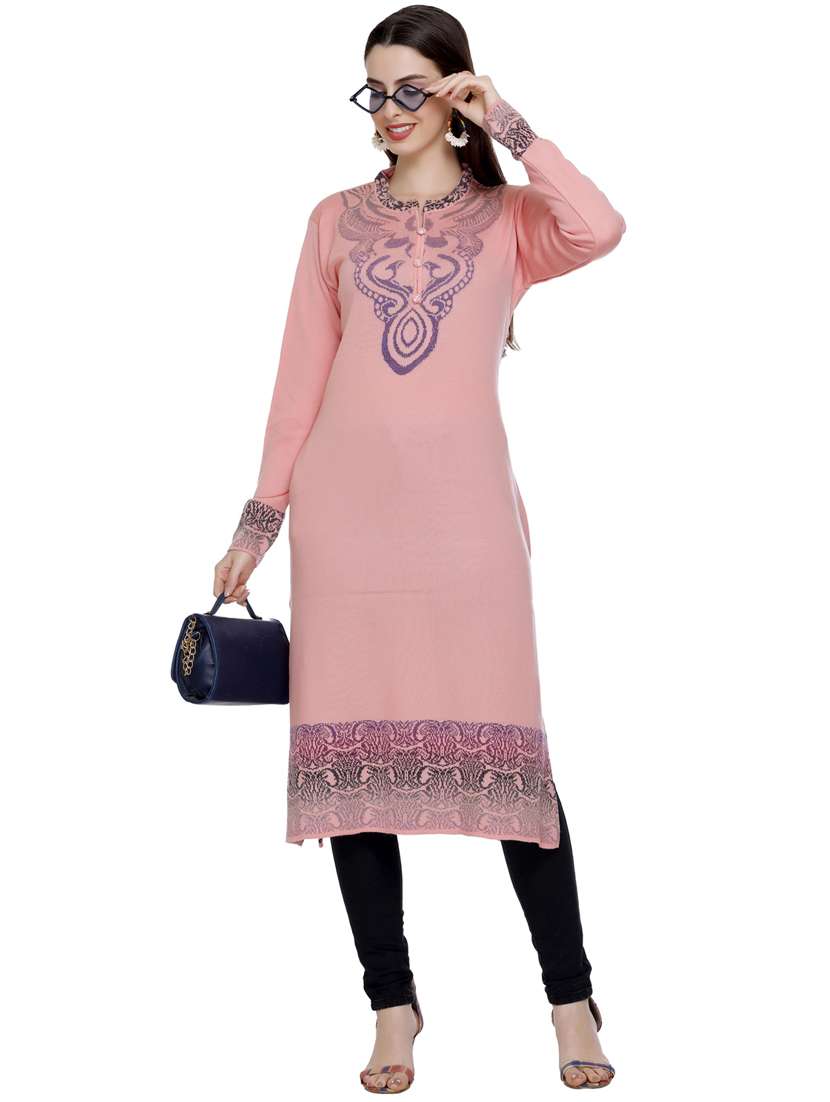 peach self design woolen kurta - 20509528 - Standard Image - 3