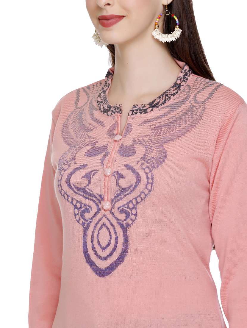 peach self design woolen kurta - 20509528 - Standard Image - 5