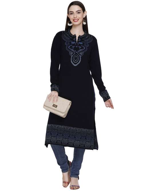 navy blue self design woolen kurta - 20509529 -  Standard Image - 0