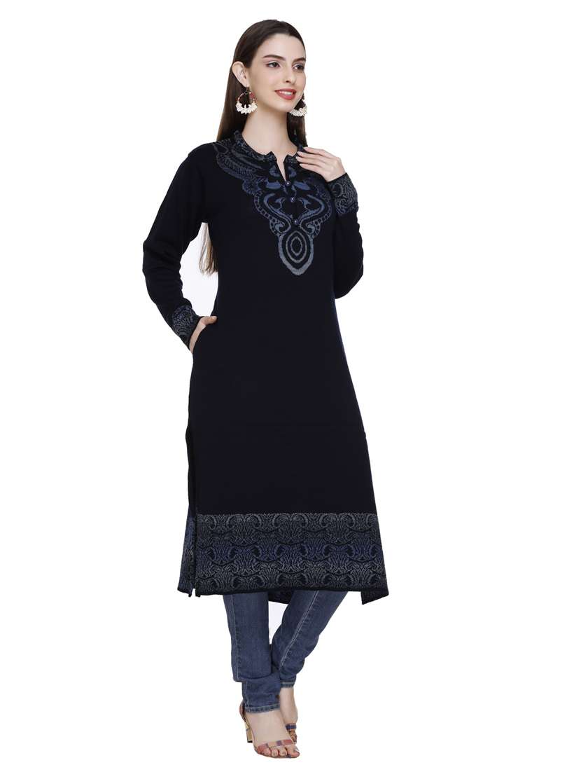 navy blue self design woolen kurta - 20509529 -  Standard Image - 3