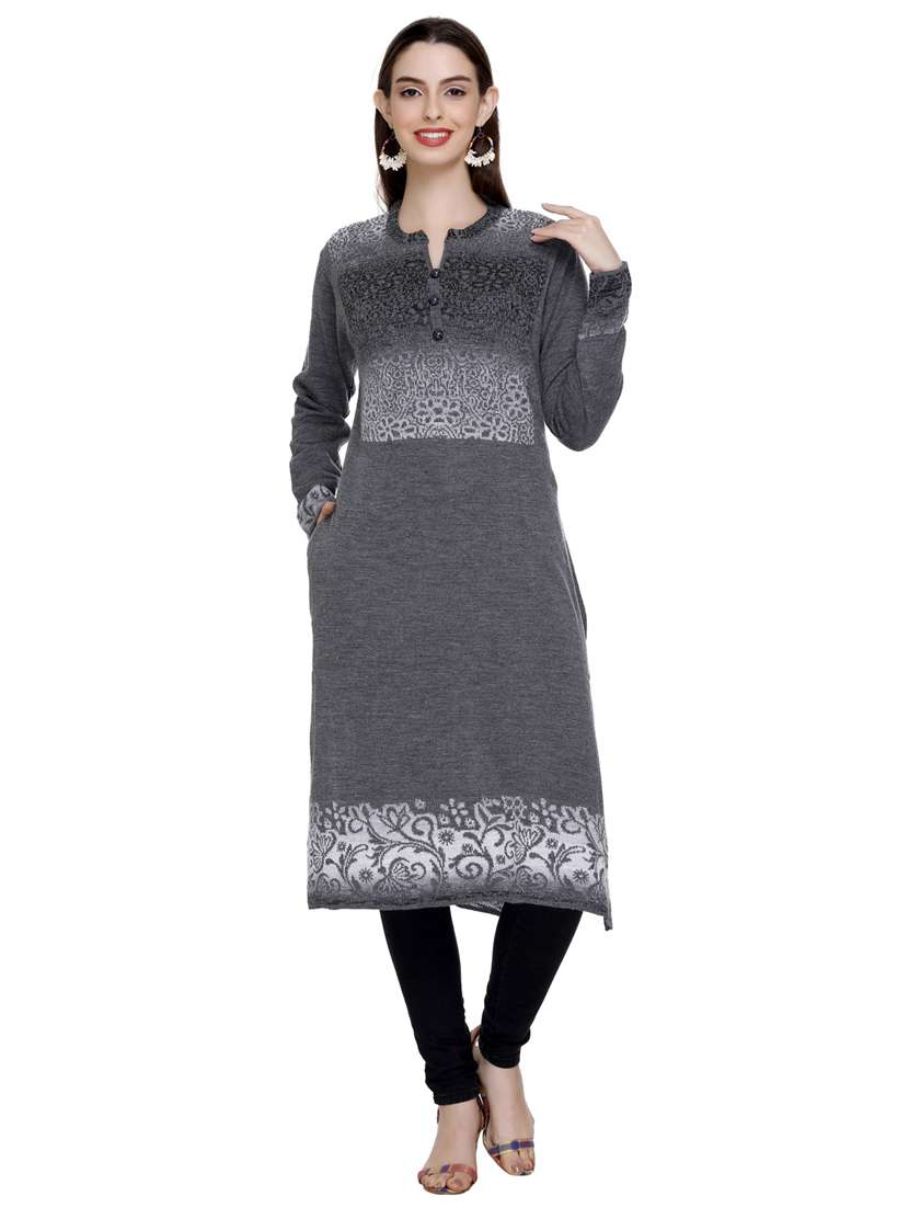 grey self design woolen kurta
