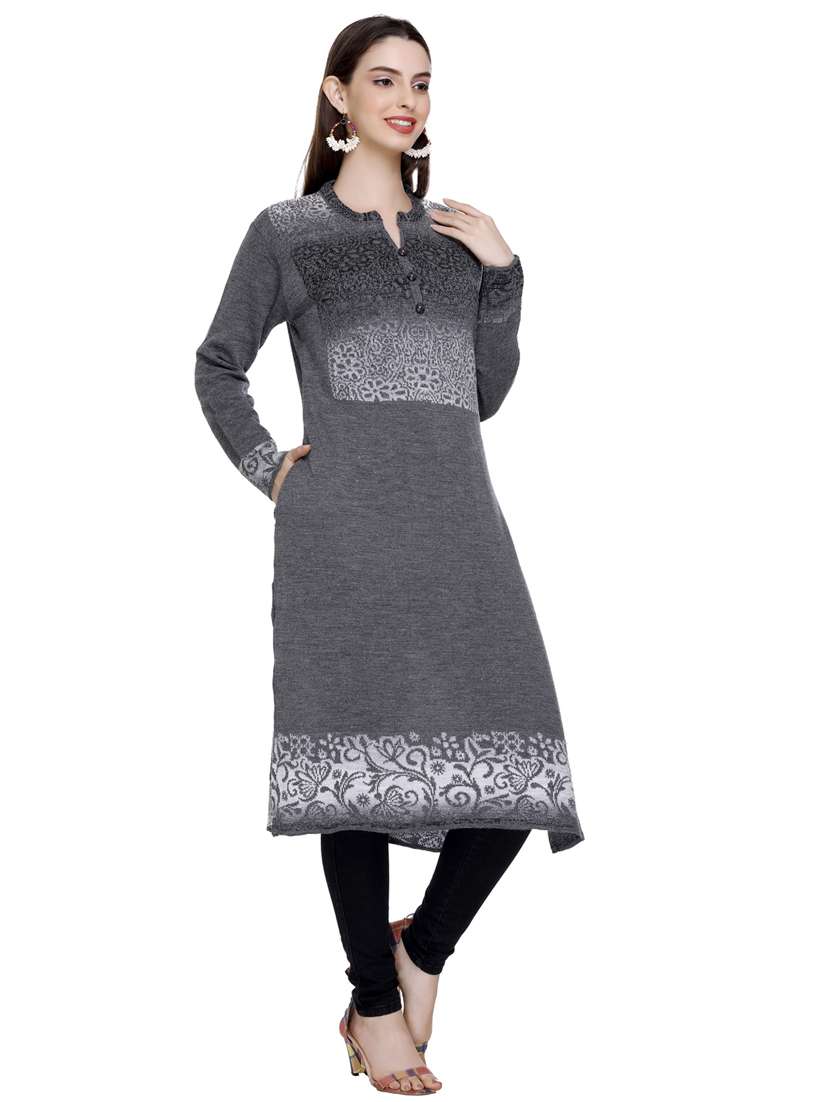 grey self design woolen kurta - 20509530 - Standard Image - 3