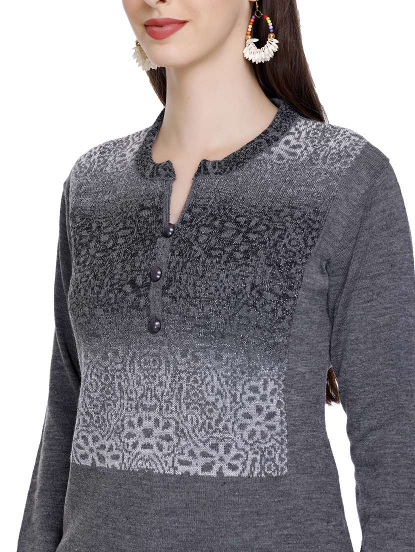 grey self design woolen kurta - 20509530 - Standard Image - 5
