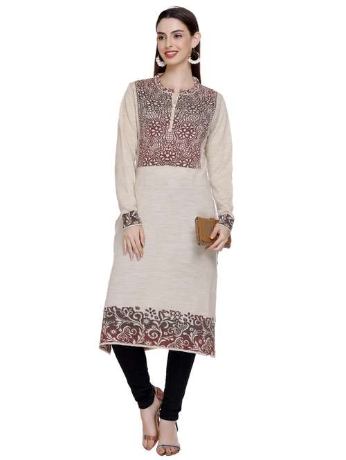beige self design woolen kurta - 20509531 -  Standard Image - 0
