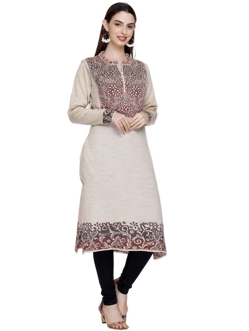 beige self design woolen kurta - 20509531 -  Standard Image - 3