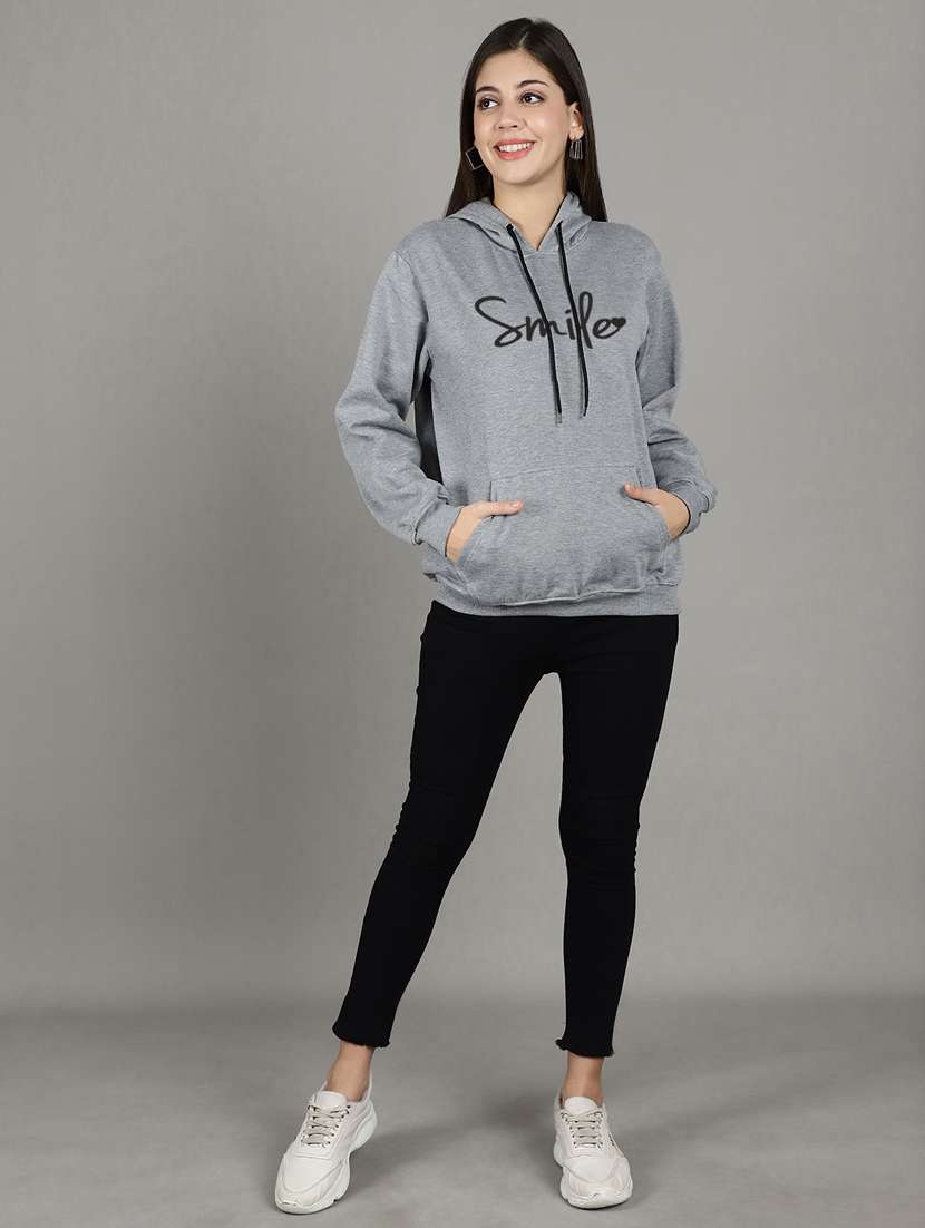 women grey fleece hoodie - 20509545 - Standard Image - 5