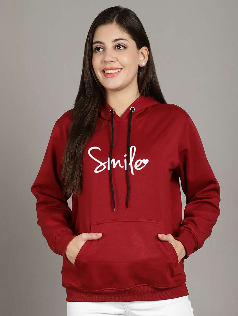 women maroon fleece hoodie