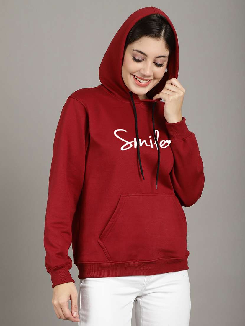 women maroon fleece hoodie - 20509550 -  Standard Image - 3
