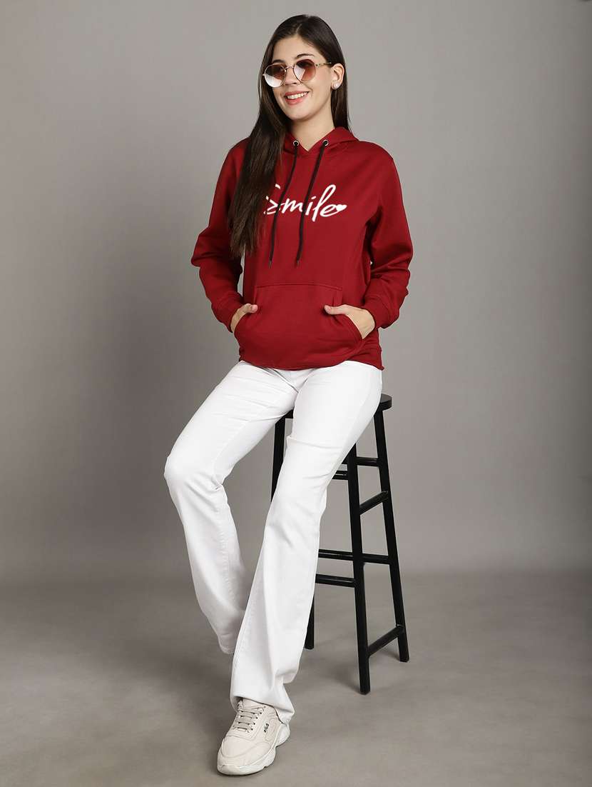 women maroon fleece hoodie - 20509550 -  Standard Image - 5