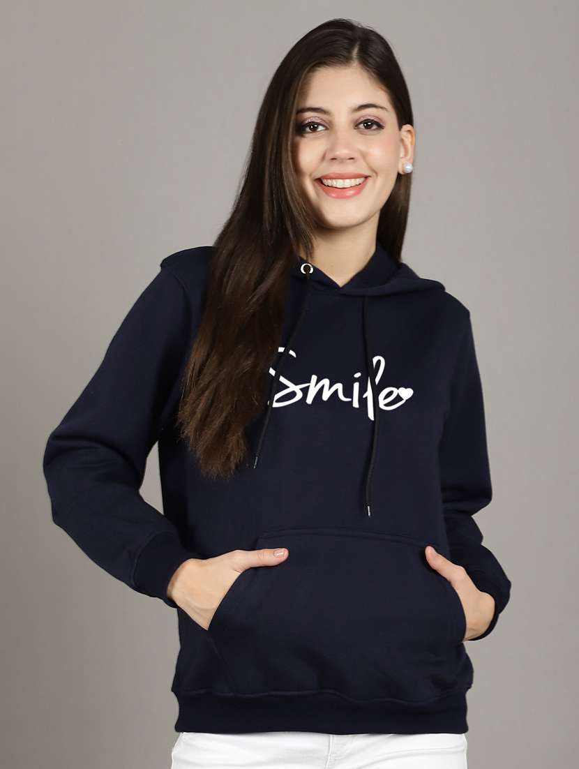 women navy blue fleece hoodie