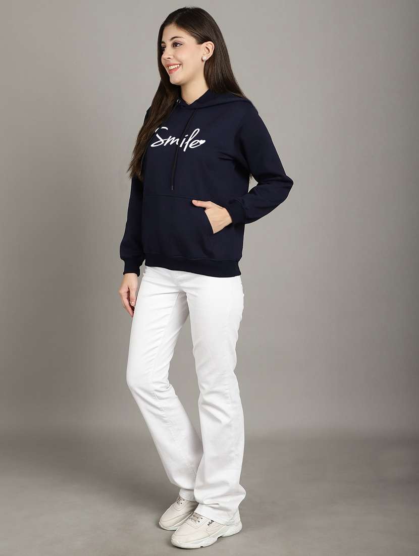 women navy blue fleece hoodie - 20509551 -  Standard Image - 5